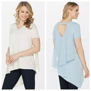 Lisa Rinna Collection Womens VNeck Top Medium Ivory White Chiffon Back QVC NWOT